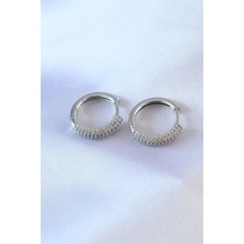 Gümüş Renk Zirkon Taşlı Halka Model Hkursat Pirinç Kadın Küpe