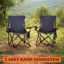 Dükkanönü 2'li Katlanır Rejisörlü Cepli Mavi Kamp Sandalyesi 1.sınıf Kot