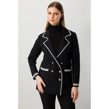 On Fashion Kadın Kruvaze Yaka Sarı Düğmeli Siyah Hırka 60906