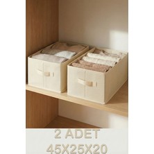 Prendi Home Krem 2'li Tela Dolap Içi Düzenleyici Kutu Organizer 45X25X20 cm Kazak Havlu Saklama Hurcu