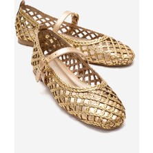 Luvi Doux Altın Örgü Dokulu Bant Detaylı Kadın Babet Ayakkabı