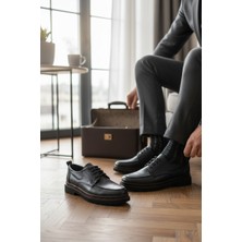 Enoch Siyah Hakiki Deri Kalın Tabanlı ve Hafif Dişli Modern Şehir Ayakkabısı