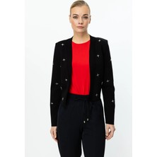 On Fashion Kadın Zımbalı Siyah Hırka 59901