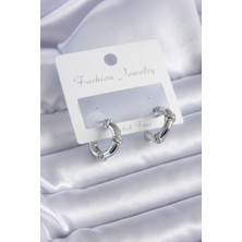 Gümüş Renk Zirkon Taşlı Halka Model Hkursat Pirinç Kadın Küpe