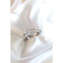 Hkursat Zirkon Taşlı Gümüş Kaplama Kelebekli Kadın Yüzük