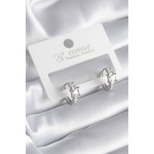 Hkursat Pirinç Gümüş Renk Zirkon Taşlı Kadın Küpe