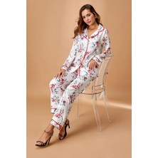 Godewo Basıc Mavi Beyazın Uyumu Gömlek Yaka Kadın Pijama Takımı