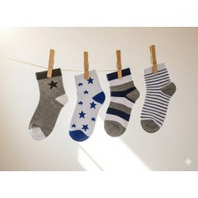 4'lü Lacivert Beyaz Tonlarında Esnek Erkek Çocuk Çorabı