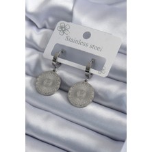 Hkursat 316L Çelik Gümüş Renk Işleme Detay Kadın Küpe