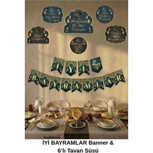 Ramazan Ayı Süsleme Seti, Gold Yazılı Banner ve Duvar Süsü