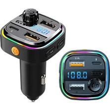 Oto Mutluluk Araba Müzik Çalar Kablosuz Çift USB + Type-C Bt 5.0 Araba Fm Modülatör Verici