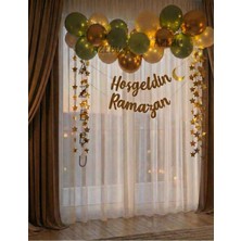 Hoşgeldin Ramazan Gold Yazı Ledli Zincir Balon Seti, Ramazan Süsleme Seti