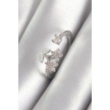 Hkursat Pirinç Gümüş Renk Zirkon Taşlı Çiçek Model Kadın Yüzük