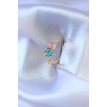 Gold Renk Renkli Zirkon Taşlı Hkursat Pirinç Kadın Yüzük