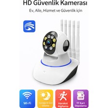 Qasul 5 Antenli Hd Akıllı Güvenlik Kamerası 360° Panoramik Görüş Wi-Fi  Gece Görüşlü Hareket Algılama