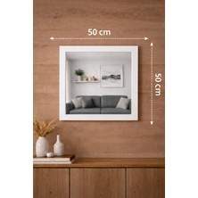 Digital Hayat 50 - 38 cm Ceviz Beyaz Antrasit Ahşap Kare Ayna - Antre Hol Banyo Mutfak Salon Wc Aynası - Doğal Ahşap Çerçeveli