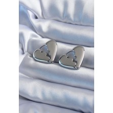 Gümüş Renk Kırık Kalp Model Hkursat Pirinç Kadın Küpe