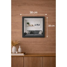 Digital Hayat 50 - 38 cm Ceviz Beyaz Antrasit Ahşap Kare Ayna - Antre Hol Banyo Mutfak Salon Wc Aynası - Doğal Ahşap Çerçeveli