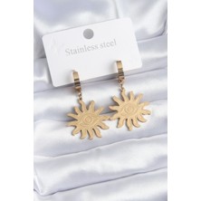 Hkursat 316L Çelik Gold Renk Güneş Model Göz Işleme Kadın Küpe