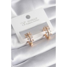 Hkursat Pirinç Gold Renk Zirkon Taşlı Kadın Küpe