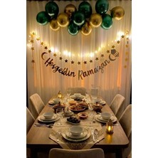 Yeşil Gold Metalik Balon Seti ve Yıldız Süs LED Işık Ramazan Paketi