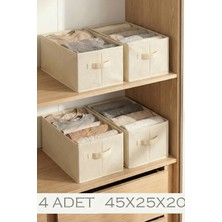 Prendi Home Krem 4'lü Tela Dolap Içi Düzenleyici Kutu Organizer 45X25X20 cm Kazak Havlu Saklama Hurcu