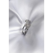 Hkursat Pirinç Gümüş Renk Zirkon Taş Detay Kalp Model Kadın Yüzük