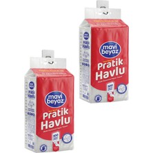 Mavi Beyaz 2 Paket Pratik Havlu 500 Yaprak – Askı Aparatı Hediyeli, Duvara Asılabilir Çok Amaçlı Kağıt Havlu