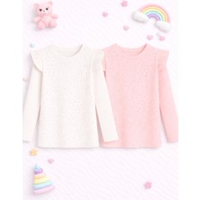 Mini Kanka Kız Çocuk Uzun Kollu Fırfırlı Taşlı Bluz 2’li Set – Fitilli Kumaş, Şık ve Günlük Kullanım