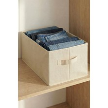 Prendi Home Krem Tela Dolap Içi Düzenleyici Kutu Organizer 45X25X20 cm Kazak Havlu Saklama Hurcu