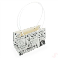 Süsle Bebek ve Parti Vintage Gazete Baskılı Karton Hediye Çantası  22×14×11 cm – Beyaz