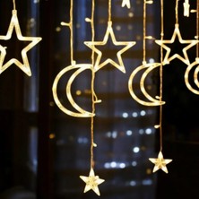 Günışığı Ay Yıldız Perde, LED Işıklı Ramazan Süslemesi, Şık ve Parlak Dekorasyon