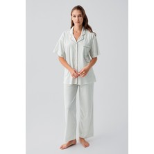 Artış Collection Kısa Kollu Düğmeli Cepli Pötikare Pamuklu Pijama Takım 19201
