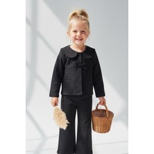 Monila Kız Çocuk Premium Kumaş Siyah Ceket ve Pantolon 2'li Takım