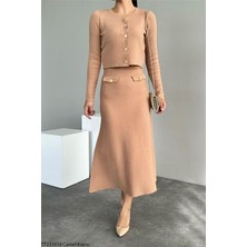 Butik Belvita Bej Renk Kadın Düğmeli Hırka