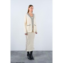 Butik Belvita Çizgili Süzeneli 3 Lü Triko Takım - Krem