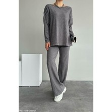 Butik Belvita Desenli Kayık Yaka Takım- Gri