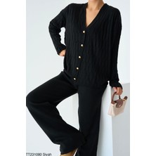 Butik Belvita Yürütmeli Hırkalı Triko Takım - Siyah