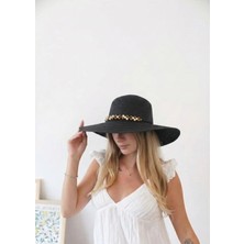 ZOE3tr Kadın Angl Siyah - Bej Kahve Boncuk Detaylı Hasır Şapka