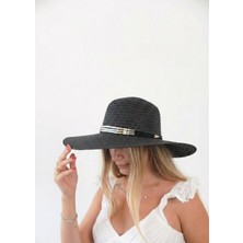 ZOE3tr Kadın AXL Siyah - Bej Siyah Boncuk Detaylı Hasır Şapka