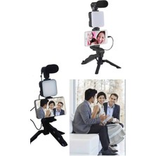 Astraltech Telefon Tutucu LED Işıklı Kumandalı Mikrofon Telefon Vlog Video Kayıt