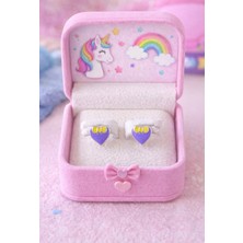 miraç gümüş takı atölyem 925 Ayar Gümüş Kalp Detaylı Mineli Kız Çocuk Küpesi . (Klipsli)