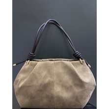 MB Kadın Orta Boy Düğüm Detaylı Süet Omuz Çantası