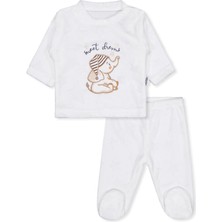 Albimini Minidamla Filli Nakış Patikli 2li 1-6 Ay Pijama Takımı - Ekru 6-9 Ay