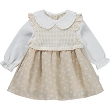 Lüks Kumru Tekstil Kumru Yakalı Omuz Fırfırlı 6-18 Ay Elbise - Bej 6-9 Ay