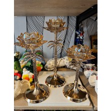 Atak Hediyelik Dekoratif Palmiye Kristal Nilüfer 3'lü Mumluk