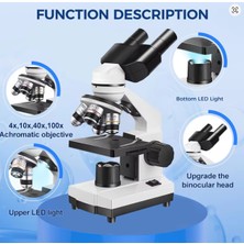 Elvinsa 5000X Çantalı Işıklı Metal Gövdeli Aksesuarlı Alt ve Üst LED Işıklı Ev Okul ve Bilimsel Araştırmalar Için Binoküler Biyolojik Mikroskop