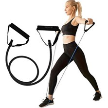 Delta Egzersiz Direnç Bandı 120 cm Tutamaçlı Tübül Siyah Orta – Pilates, Fitness Aerobik Spor Lastiği
