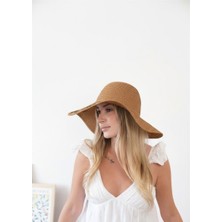ZOE3tr Kadın VLT Naturel Yazı Detaylı Hasır Şapka