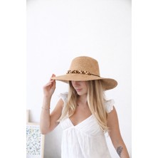 ZOE3tr Kadın ANGL Kahve - Bej Kahve Boncuk Detaylı Hasır Şapka